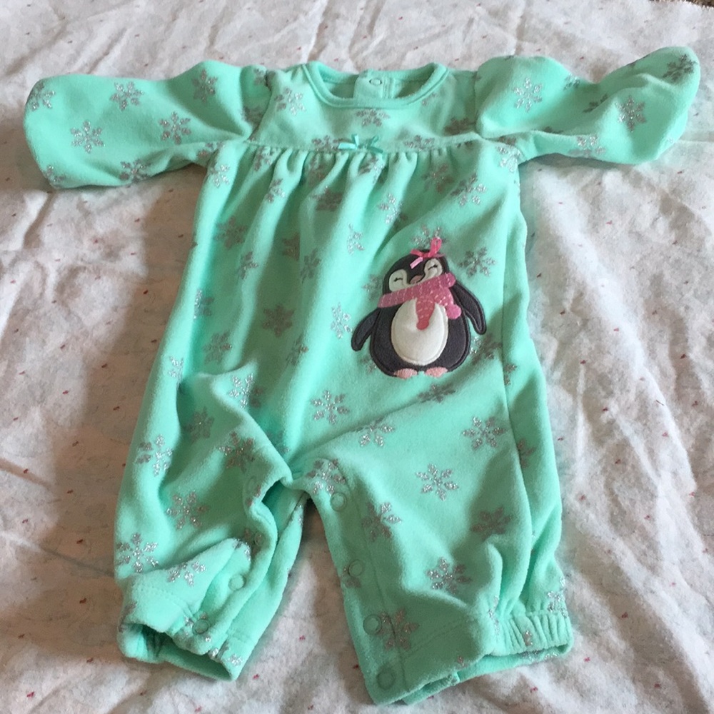 Newborn green Penguin pajamas